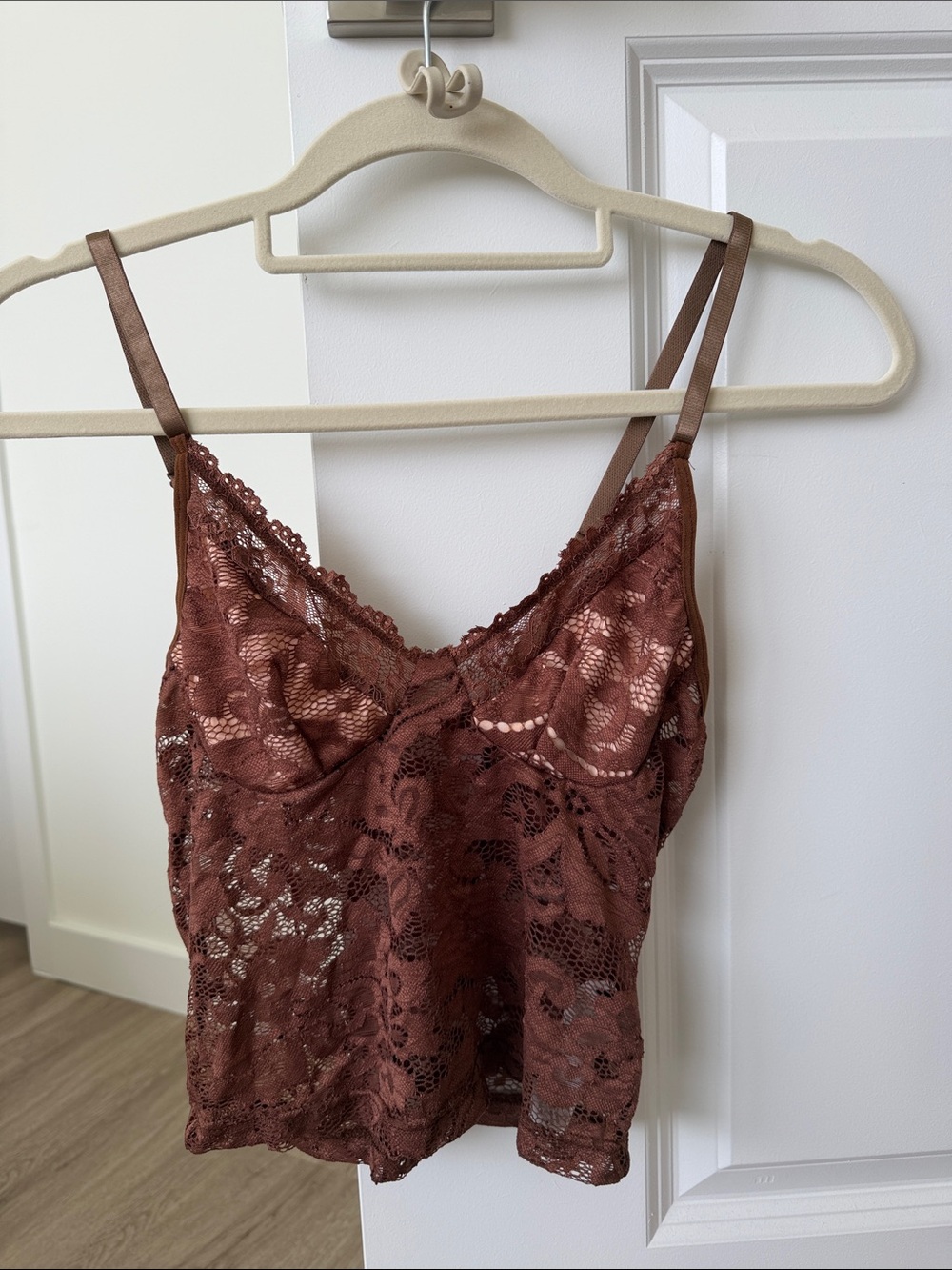 SHEIN Brown Floral Lace Cami Top
